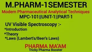 UV Visible Spectroscopy|Intro|Theory|Laws|M.Pharma-1sem|MPC-101|Unit-1|Part-1|