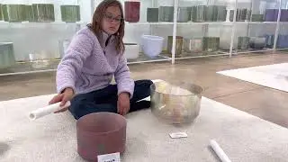 Playing with crystal bowls at the Crystal Tone store in Mount Shasta CA