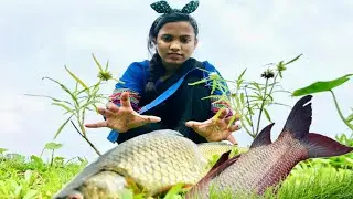 Amazing fishing ✅- Smart girl catching fish by hook - Traditional hand fishing video.