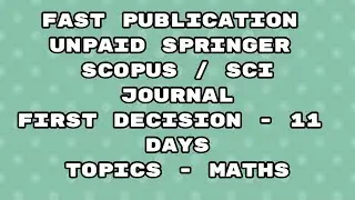 Fast Publication unpaid scopus indexed / Sci Journal | Fast publication 2023 Springer journal