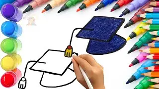 How To Draw cute Graduation Cap Drawing, Painting & Coloring For Kids and Toddlers_ Child Art 🐋🌈🎨