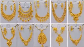 Lightweight Gold bridal necklace set| royal Gold necklace set 