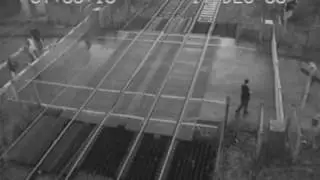 Man jumps level crossing barrier