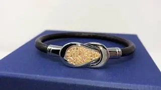 Shimla Brown Leather bracelet magnetic yellow crystals loop clasp SH134