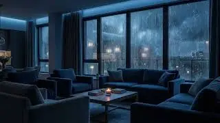 Midnight Rain in a Modern Blue Room 🌃 Heavy Rain on Window for Deep Sleep (No Music, 3 Hours)