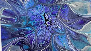(1096) Beautiful Bloom Technique, Modified with Swirls, Acrylic Paint Pouring💙💜🤍🖤