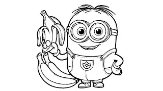 How to Coloring Minion with Banana Easy | Minion Drawing, Painting and Coloring for Kids