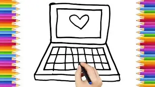 How To Draw cute  Laptop Drawing, Painting & Coloring For Kids and Toddlers_ Child Art 🐋🌈🎨