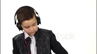 27098470 preview Smiling boy dj in headphones playing on vinyl. Slow motion