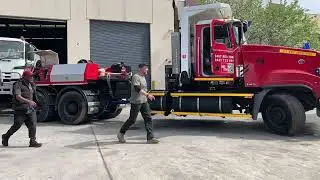 Tight Access relocation using our Mack Titan tow truck. Red Tow