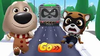 Talking Tom Gold Run - Gingerbread Ben vs Raccoon Boss Fight in Festive Fun | Funny Race Competition