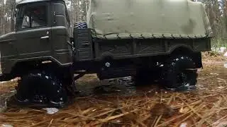 GAZ-66 (ГАЗ-66) wet road sections - driving in the forest - RC scale truck [Cross RC GC4] part 4