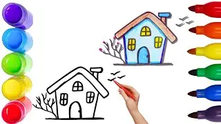 How To Draw cute House Drawing, Painting & Coloring For Kids and Toddlers_ Child Art 🐋🌈🎨