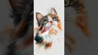 Digital watercolor art | cute cat 🦊 #art #digitalpainting #shorts #digitalart #watercolorart #cat
