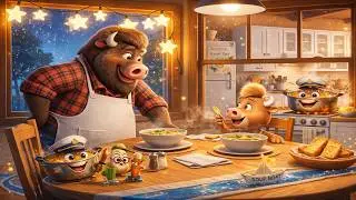Bison Family Funtime: Rainy Day Chicken Soup ☔🧡  Cozy Family Cooking Story for Kids