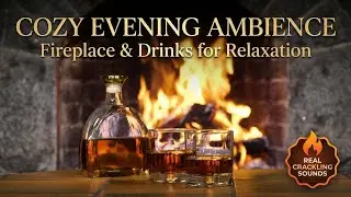 Cozy Evening Ambience | Fireplace & Drinks for Relaxation with Crackling Fire Sounds