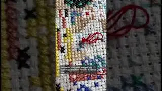 Начинаем диагональную булавочную строчку на канве Aida над 1