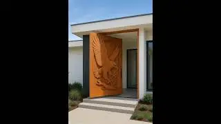 Contemporary Pivot Door With A Bald Eagle Carved Design  #homedecor #pivot #entrance #wooddoors