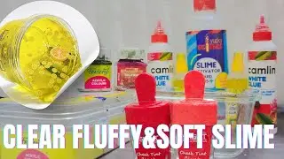 How to make clear fluffy and soft slime / easy way / step by step/ part 1