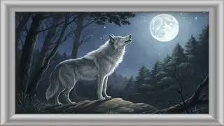 Vintage Digital Art Frame | TV Wallpaper- Animals Wallpaper Wolf & Full Moon -Art Frame Screensavers