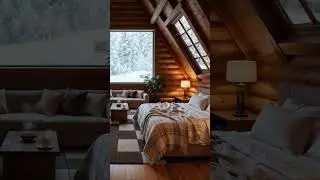Cozy winter bedroom cabin with a dreamy fireplace and stunning snowy forest views! ❄🔥🏡