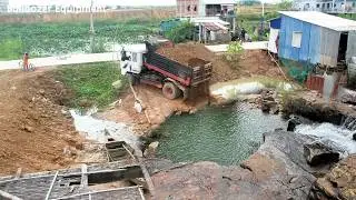 Start Opening Amazing Project! Landfill Delete Dirty Flood By Skills Dozer Pushing Stone Into Water