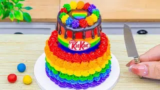Satisfying Miniature Chocolate Rainbow Buttercream KitKat Cake 🌈 Tiny Rainbow Cake Decorating