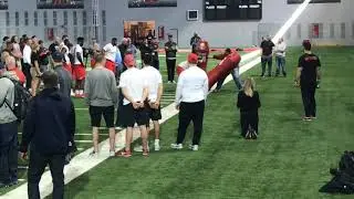 Bill Belichick coaches defensive line drills at Ohio State Pro Day
