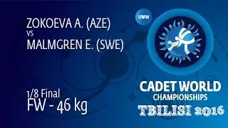 1/8 FW - 46 kg: E. MALMGREN (SWE) df. A. ZOKOEVA (AZE) by FALL, 8-0