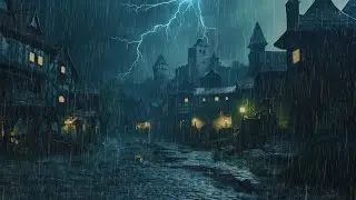 Medieval Village Beside Castle During Continuous Rain and Thunder | Sleep & Relax