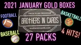 BROTHERS IN CARDS! January 2021 Gold Box's! Football, Baseball & Basketball! 27 Total Packs! 4 Hits!
