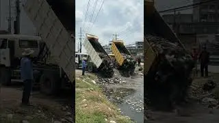 Start A New Project! Landfill Delete Flooded Canal by Bulldozer D31P & 25Ton Truck Unloading