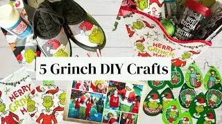 5 Grinch DIY Crafts Christmas Shoes Napkin Decoupage Gift Basket Earrings OrnamentsPhoto Transfer