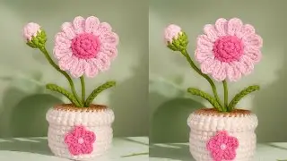How to Crochet a Cute Flower Pot with Blooming Flower 🌸🧶 ll