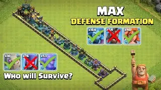 Max Linear Defense Formation Vs Every Max Troops | Clash of Clans