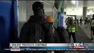 Hong Kong protesters sprayed with blue dye