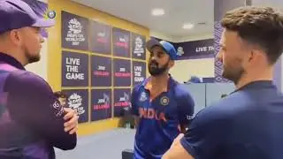 Virat Kohli and Rohit sharma had a chat with Scotland players after the match #t20worldcup