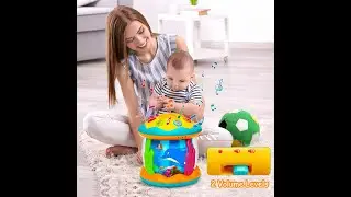 Ocean Rotating Light Up Projector Drum Infant Musical Tummy Time Toys for Babies, Boy & Girl Gifts
