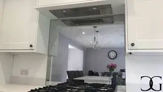 Antique Toughened Mirror Splashback in White Shaker Kitchen by &reg;CreoGlass, www.creoglass.co.uk