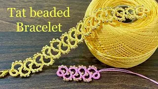Tat beautiful  beaded tape lace pattern for jewellery and dresses ❤️shuttle tatting tutorial.