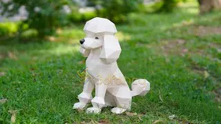 DIY Low Poly Poodle Sitting Papercraft &ndash; Easy 3D Paper Sculpture Tutorial