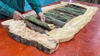 Surprisingly Outdoor Table With Unique Design From Tree Roots And Firewood