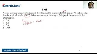 Motor Armature Current Calculation Explained KCET 12th Physics Electro Magnetic Induction