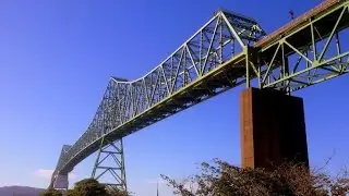 Driving across Astoria Megler bridge - last bridge on Columbia river before Pacific Ocean