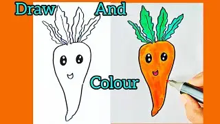 How To Draw a Cute Carrot 🥕 | Easy Step-by-Step Drawing, Painting & Coloring for Beginners