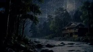 Night Rain at a Cozy River Cabin | Calming Forest Sleep Sounds