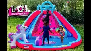 GIANT LOL Doll Surprise! River Race Slide😲Bouncer+How to set up Inflatables? (Unboxing 📦)
