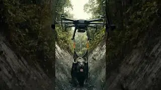 Drone rescues roaring buffalo from canal #wildlife #rescue #buffalo #drone #CGI