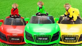 Monkey Baby BinBin takes ducklings colorful car of Amee