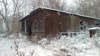 ABANDONED FARM COAL AREA ADVENTURE JAY DRONE IN SNOW